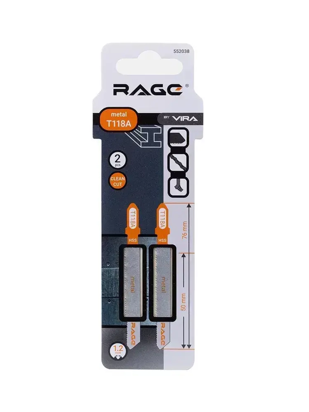 Пилки для лобзика по металлу 76 мм 2 шт T118A RAGE by VIRA