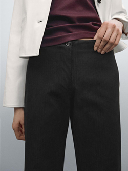 Massimo Dutti Брюки из хлопка с широкими штанинами и полосками, черный