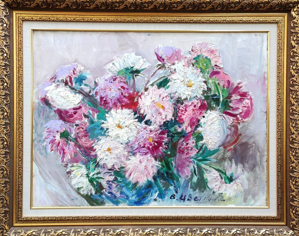 Картина Цветковой В.П. "Астры" холст/масло 60х80