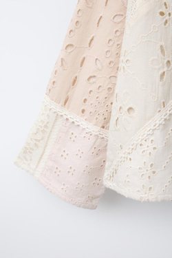 ZARA КИМОНО В СТИЛЕ ПЭЧВОРК С АЖУРНОЙ ВЫШИВКОЙ, ТЕЛЕСНО-РОЗОВЫЙ
