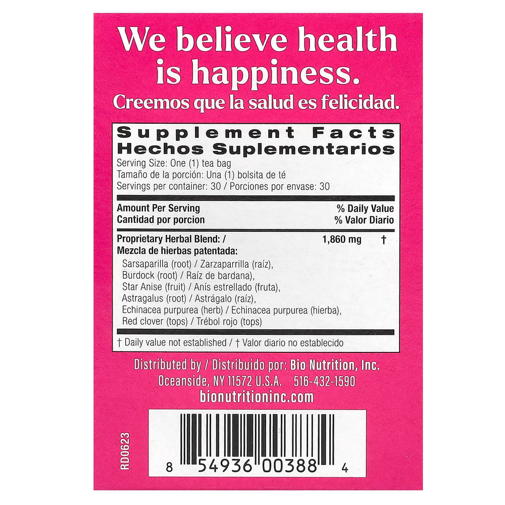 Bio Nutrition, чай для поддержки лимфы, без кофеина, 30 чайных пакетиков, 56 г (2 унции)