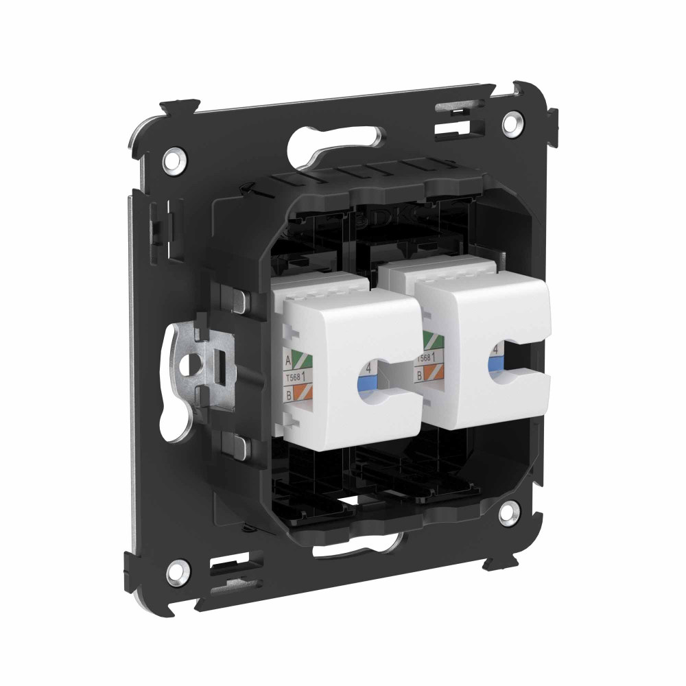 Телефонная розетка RJ-12 без шторки в стену двойная, "Avanti", "Черный квадрат"