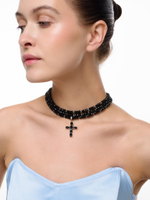 Колье "Black Cross" из черного агата Silver