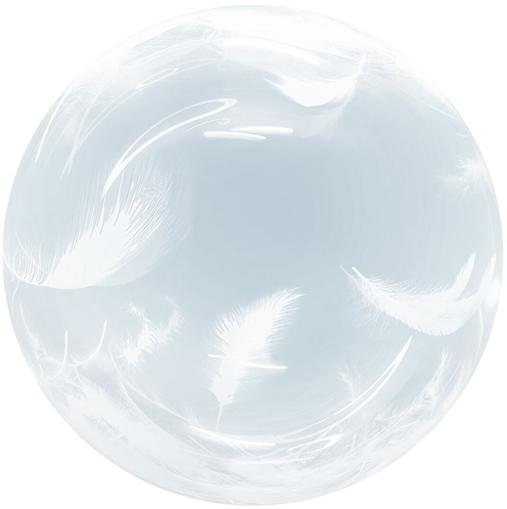 Шар (18''/46 см) Сфера 3D, Deco Bubble, Белые перья, Прозрачный, Кристалл (БГ-27)