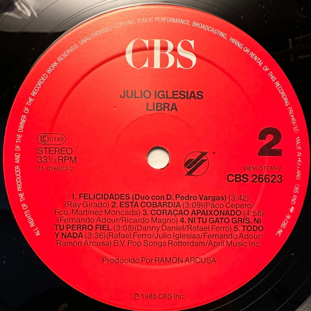 Julio Iglesias - Libra (Голландия 1985г.)