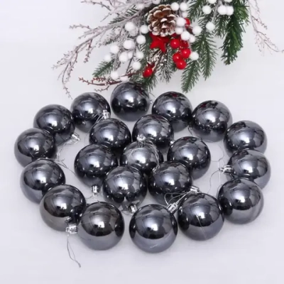 Новогодние шары 6 см (набор 24 шт) «Глянец», графит