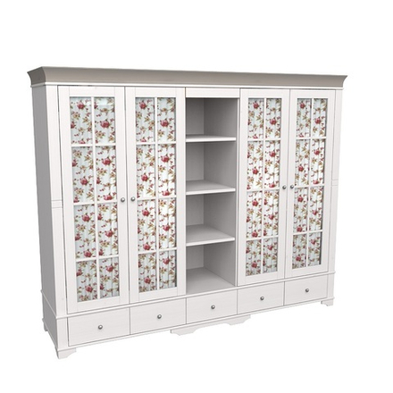 Шкаф 5-ти дверный с 4 стеклянными дверями и полками «Бейли» белый воск/антрацит