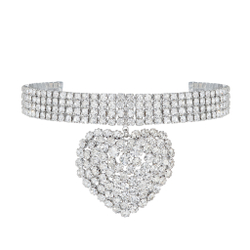 Колье-люкс, чокер россыпь цирконов, крупное сердце