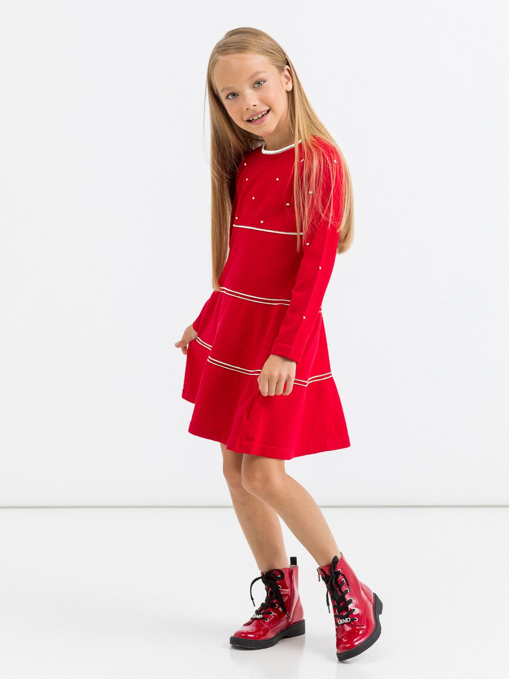 Платье для девочки 392 красный-белый