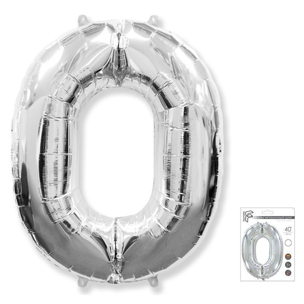 Шар (40"/102 см) Цифра "0" Серебро в упаковке / Zero