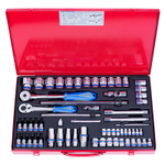 Набор торцевых головок с принадлежностями 1/4" + 3/8" + 1/2", двенадцатигранные, 4-32 мм, 62 предмета KING TONY 9063MR01