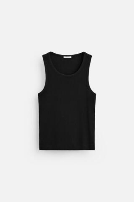 ZARA МАЙКА БЕЗ РУКАВОВ В РУБЧИК, ЧЕРНЫЙ