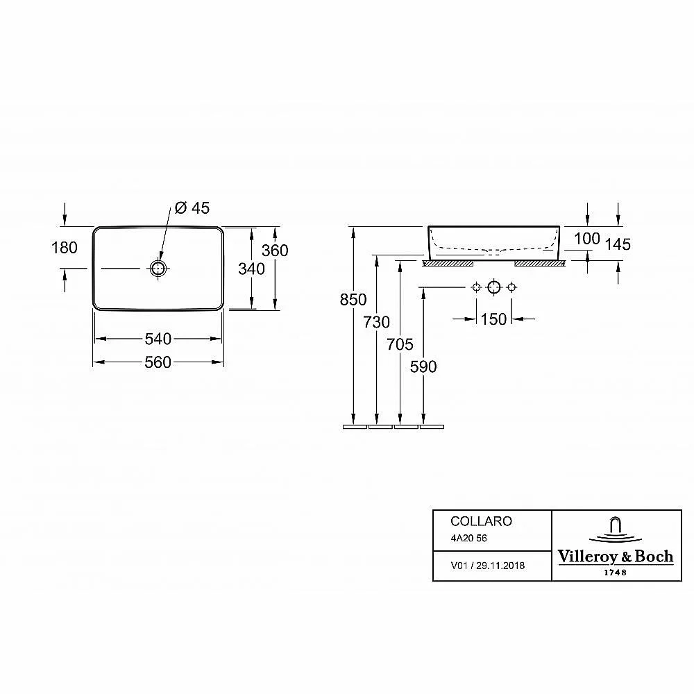 Раковина Villeroy&Boch Collaro 4A2056R1 альпийский белый