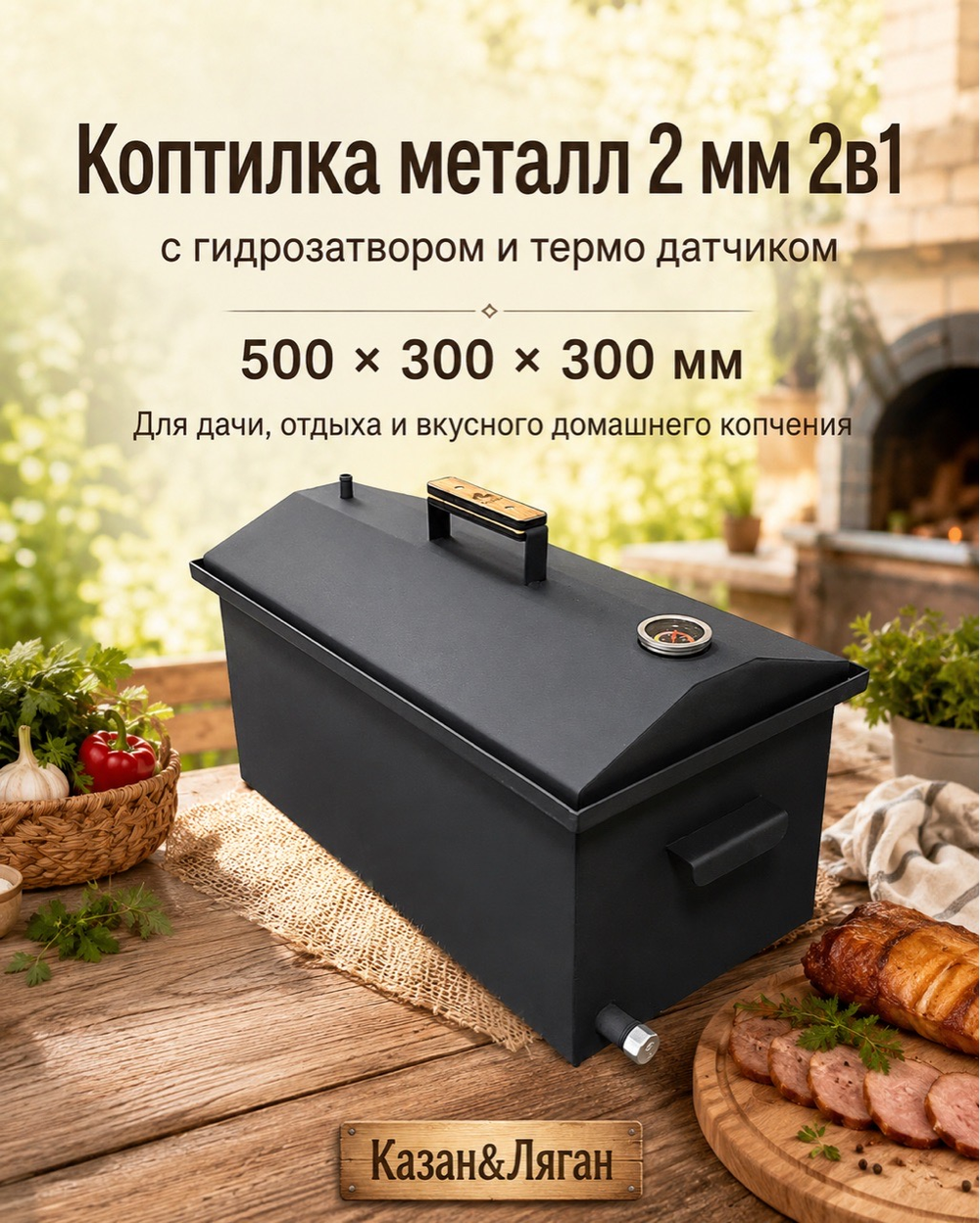 Коптилка металл 2 мм 2в1 с г-з и т.датчик 500*300*300 мм