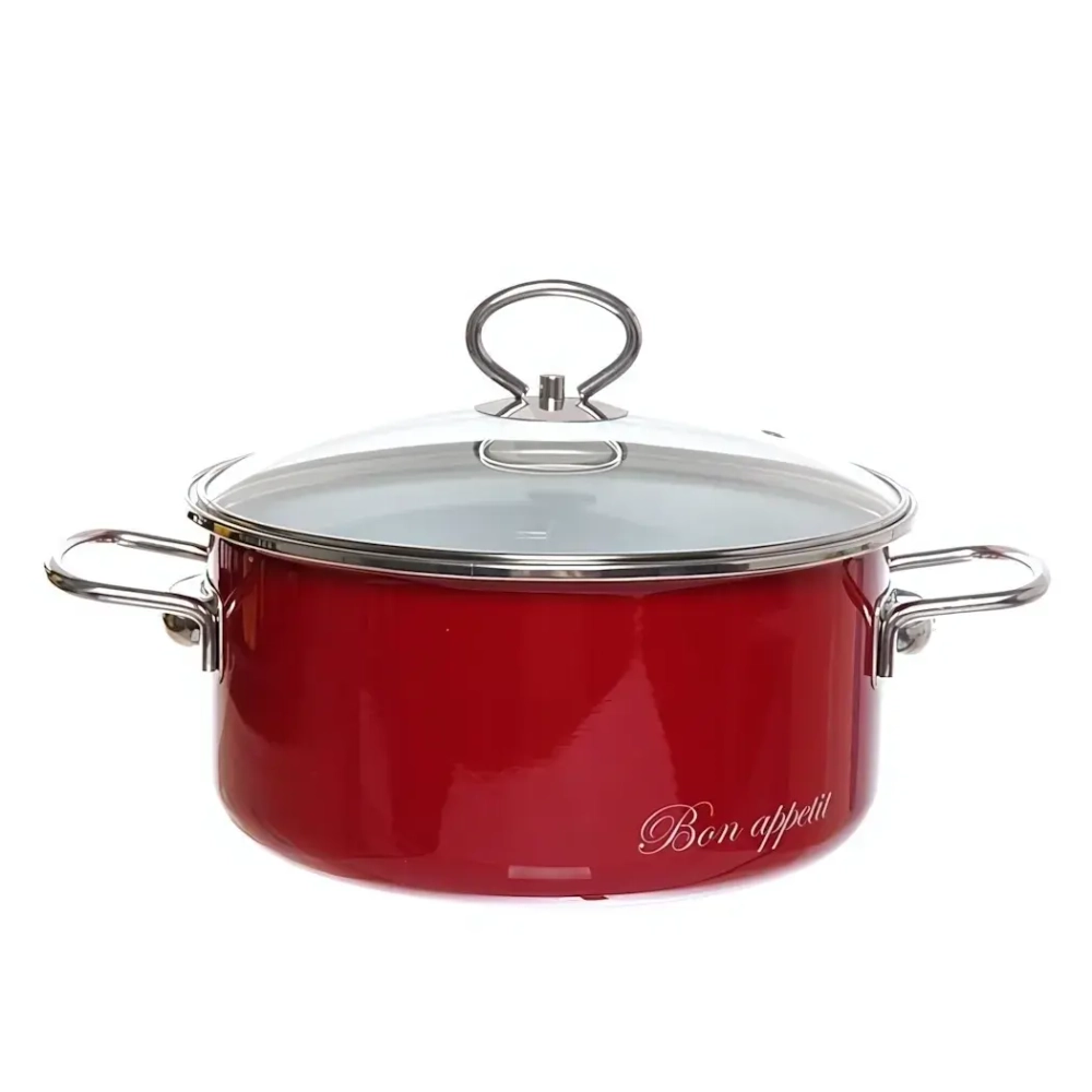 Кастрюля эмалированная 4л «Bon appetit» цилиндрическая вишневая