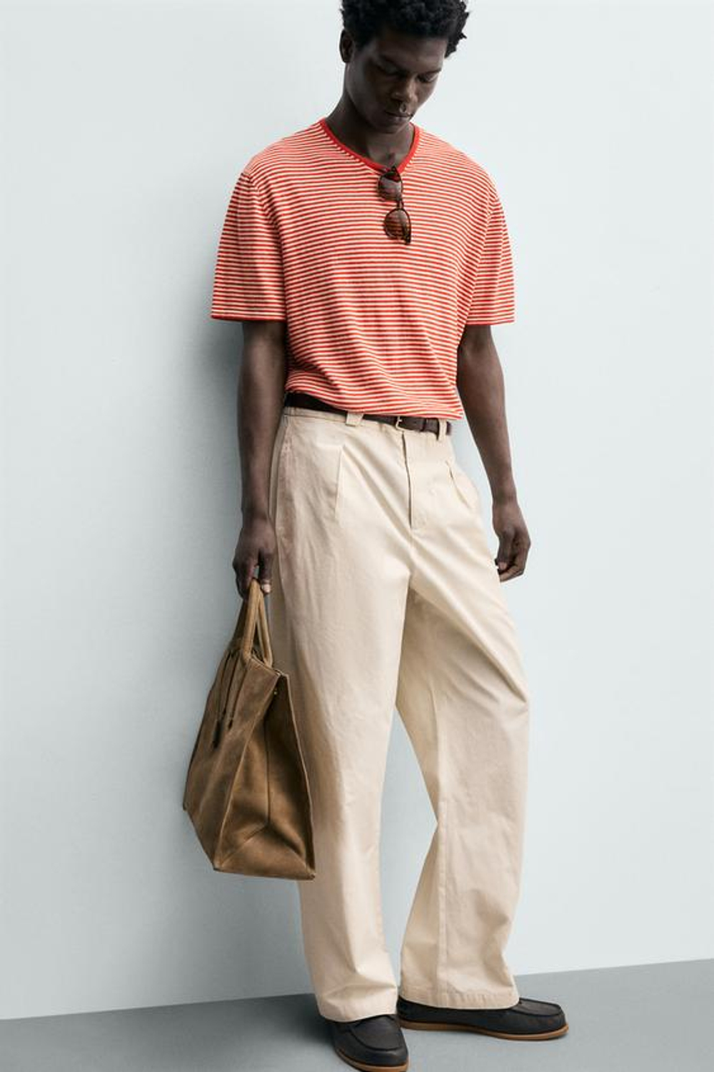 ZARA БРЮКИ STRAIGHT FIT ИЗ ХЛОПКА И ЛИОЦЕЛЛА, ПЕСОЧНЫЙ