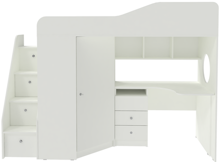 Кровать-чердак КарИВи Кадет 1 с универсальной лестницей Белый  Белый