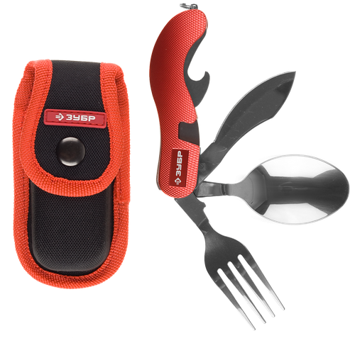 Набор походный ЗУБР "ТУРИСТ" (нож,вилка,ложка,открывалка) в чехле