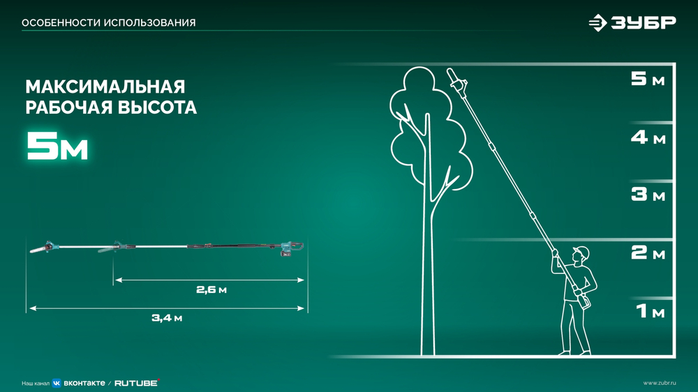 ЗУБР 20 В, 200 мм шина, 1 АКБ LMS (4 Ач), высоторез аккумуляторный (ВРБ-2020)