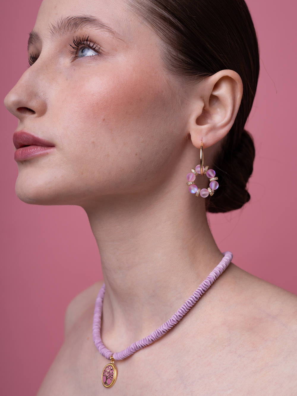 Серьги Лавандовые кольца с фианитами