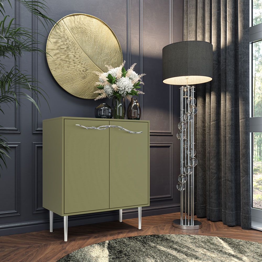 Комод Арт Колор matte Стайл Сильвер с 2 полками Зеленая олива матовый