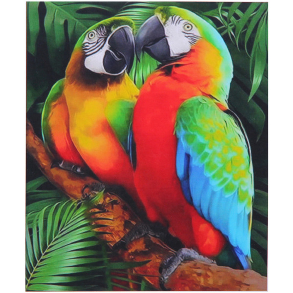 Алмазная мозаика на подрамнике с полным заполнением «МИР ЯРКИХ КРАСОК», попугаи, 40*50см