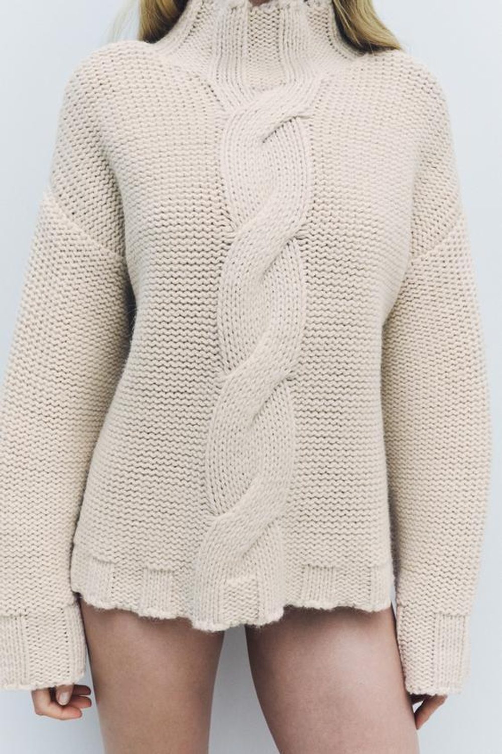 ZARA СВИТЕР С УЗОРОМ «КОСЫ», ЭКРЮ