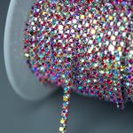 Стразовая цепь дуохромная, 2мм, красный кристалл с желтым напылением в серебристых цапах