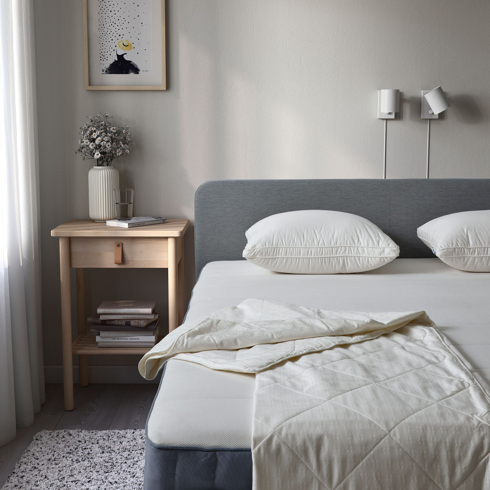 Евро одеяло IKEA MJUKDAN (МЮКДОН), Стеганое, Всесезонное, Белый, 220x240 см