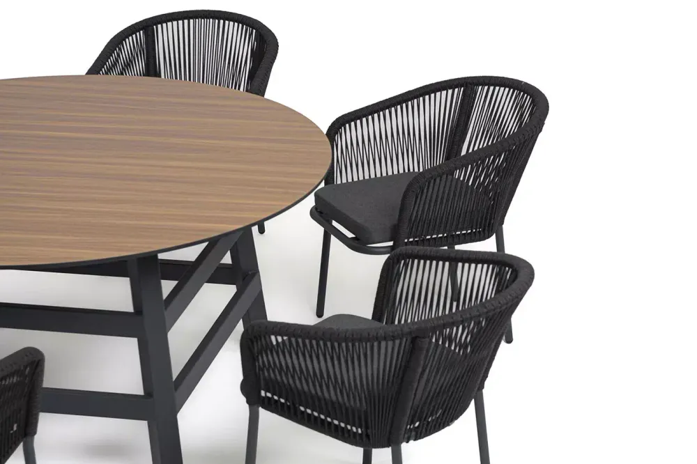 "Рио" обеденная группа на 6 персон, стол HPL "дуб", цвет темно-серый