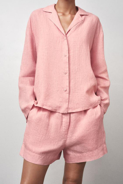 ZARA ШОРТЫ ИЗ 100% ЛЬНА — ZW COLLECTION, РОЗОВЫЙ