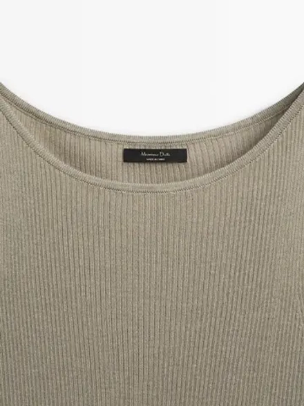 Massimo Dutti Трикотажный топ с вырезом «лодочка», серовато-зеленый