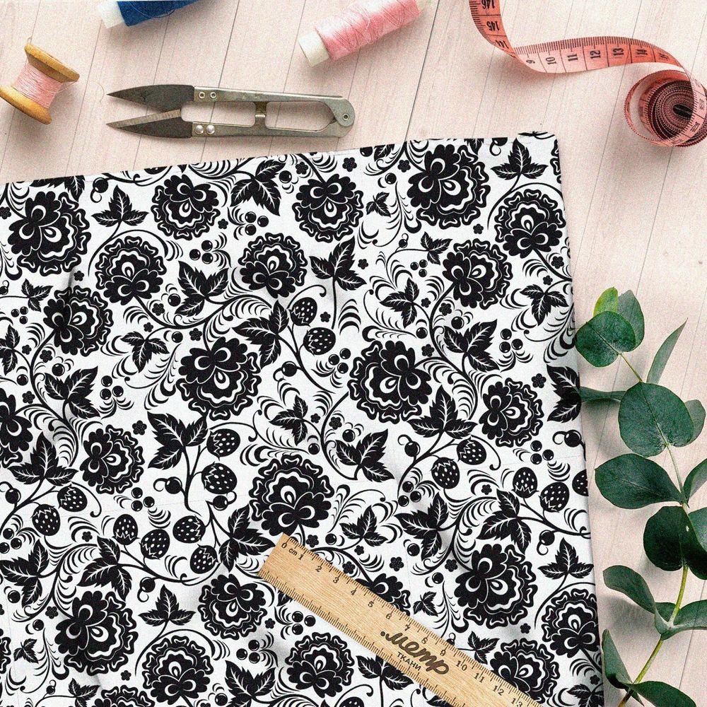 Ткань флис черная хохлома