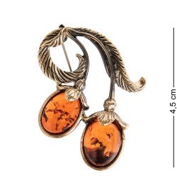 AM-2406 Брошь «Тюльпаны» мал. (латунь, янтарь)