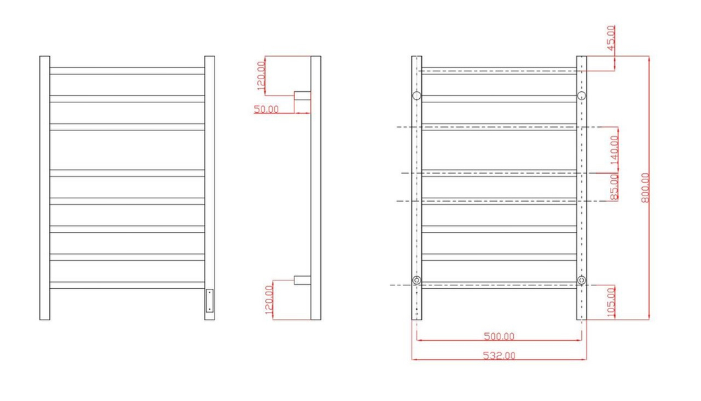 Полотенцесушитель электрический с/т Comfysan Стелла (Stella) EC-8 80/50, оружейная сталь, гальваника