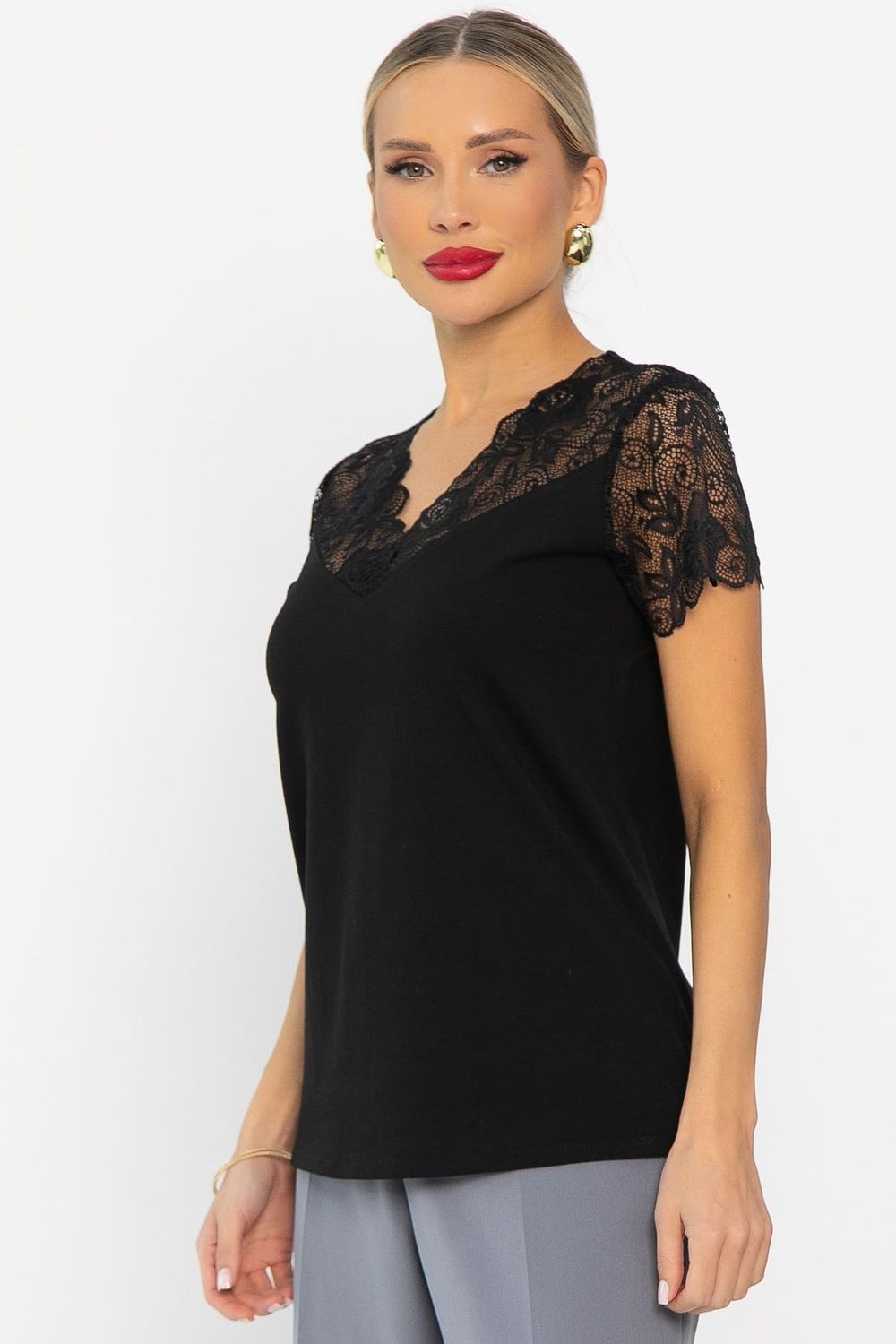 Блуза с кружевом Инь-Янь (черная) Б14257-18М LT Collection