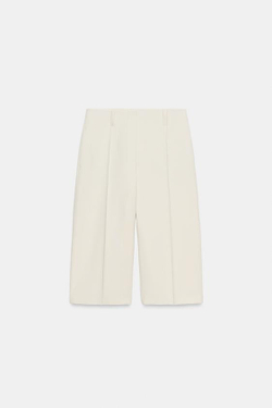 ZARA ПРЯМЫЕ ШОРТЫ С ЗАЩИПАМИ — ZW COLLECTION, БЕЖЕВЫЙ