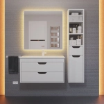 Тумба с раковиной для ванной Uperwood Modul 80 см, подвесная, матовая, белая/графит