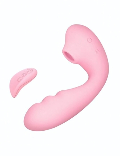 Розовый вибратор Tara с вакуумной стимуляцией и пультом ДУ (Цвет: розовый)