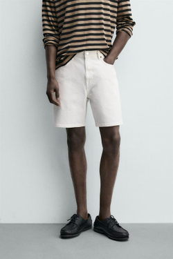 ZARA ДЖИНСОВЫЕ ШОРТЫ REGULAR FIT, БЕЛЫЙ