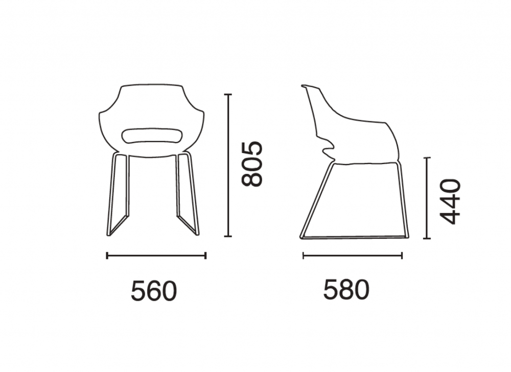 Кресло пластиковое на полозьях Papatya Opal Sled, хромированный, белый