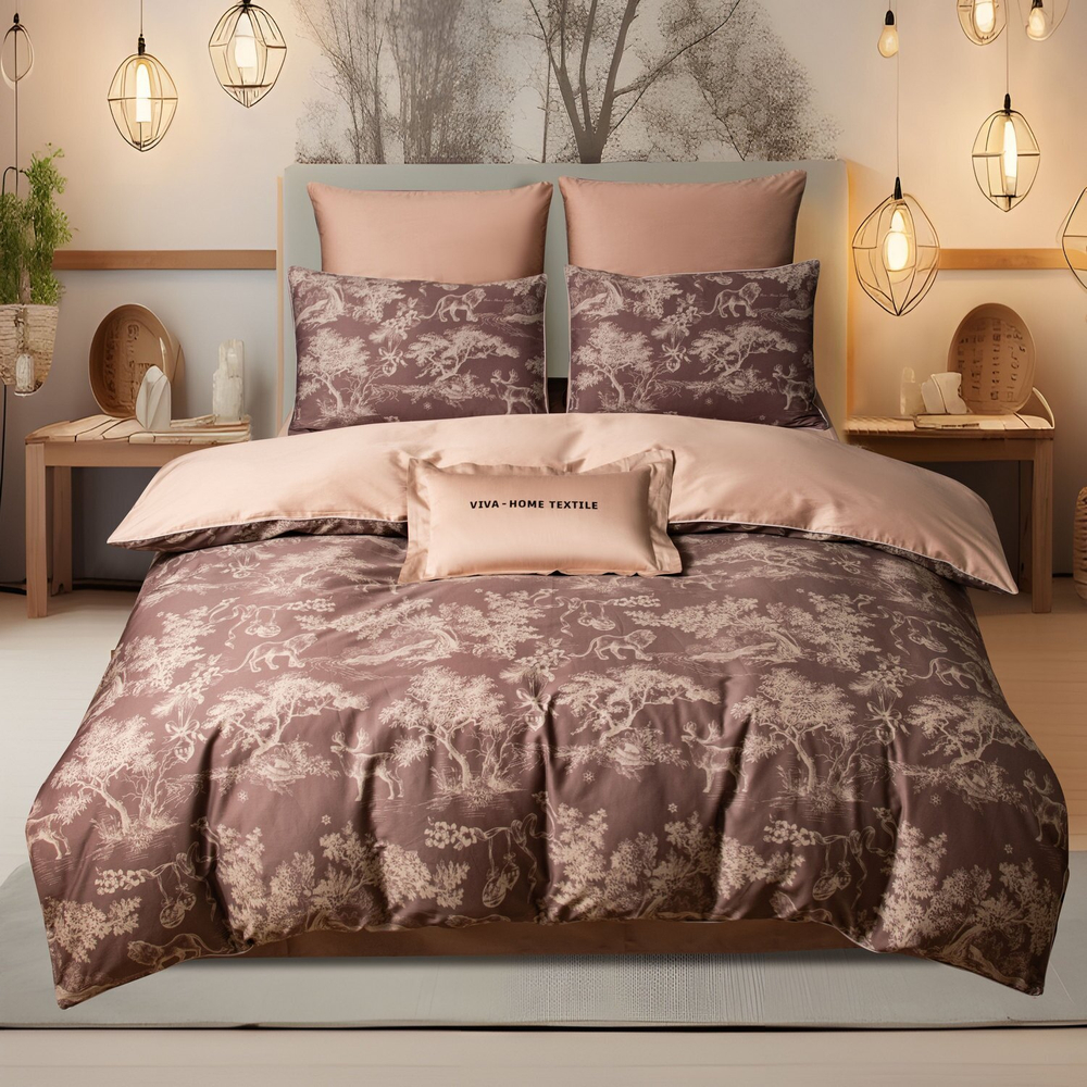 КПБ Сатин Премиум на резинке CPAR049, Евро, 4 наволочки, простынь 140*200*30