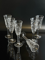Рюмки на ножках набор из 6 штук хрустальные, алмазная грань, изящный декор, Неман, винтаж СССР 1970-1990 гг