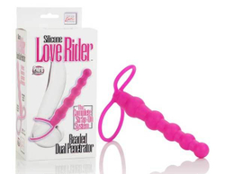 Розовый страпон на пенис Silicone Love Rider Beaded Dual Penetrator