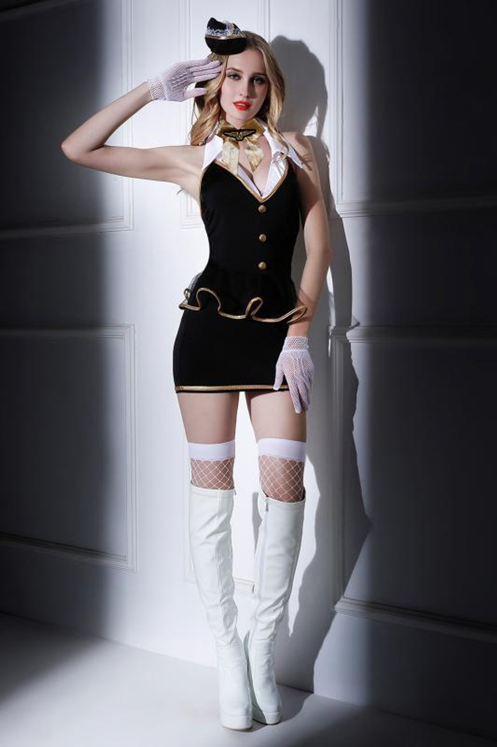 Костюм стюардессы Candy Girl Amber (платье, трусы, перчатки, чулки, галстук, головной убор)