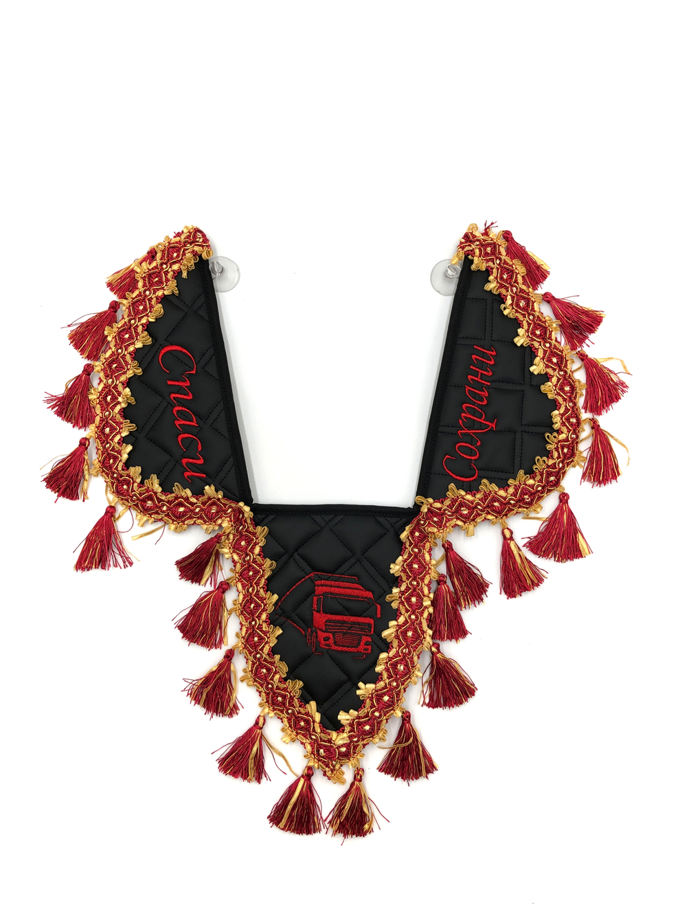 Вымпел тройной Спаси и Сохрани (экокожа, черный с красными кисточками)