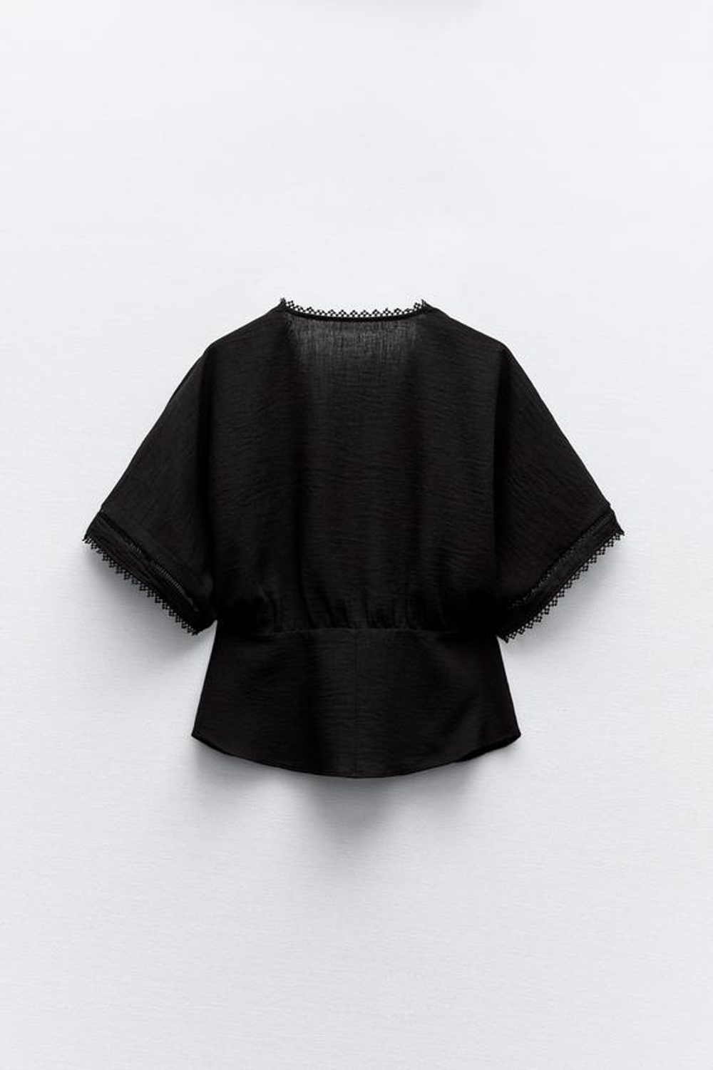 ZARA ТОП КИМОНО С КРУЖЕВОМ, ЧЕРНЫЙ