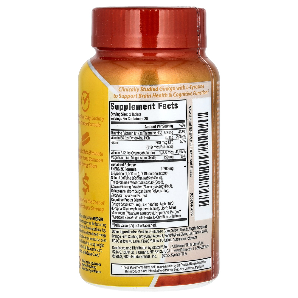 Isatori, Energize, таблетка для повышения энергии на весь день, 60 таблеток