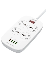 LDNIO cетевой фильтр с умной зарядкой, модель SC4407Q, 2 метра, 4 USB, тройник разветвитель с заземлением и выключателем, белый