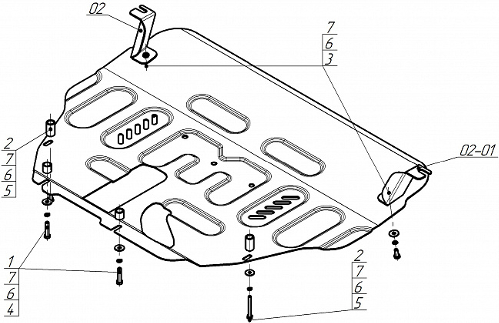 Защита картера двигателя, КПП. 2 мм, Сталь для KGM Tivoli 2023-н.в., Motodor.72803